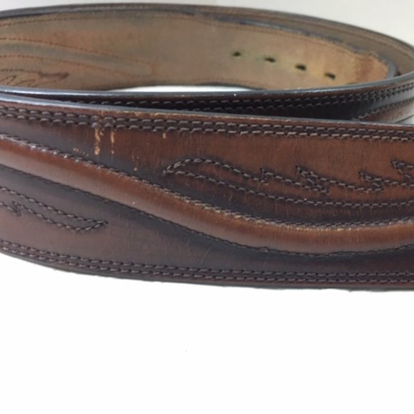 Original Larry Malan's Leegin Brown Leather Stitched Overlay Rodeo Belt Size 44 - Picture 14 of 14